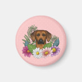 Aimant Rhodesian Ridgeback Tête de chien été Flores rose (Devant)