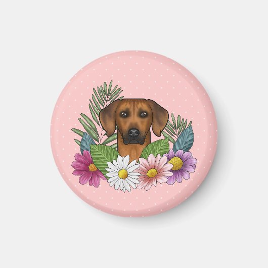 Aimant Rhodesian Ridgeback Tête de chien été Flores rose (Devant)