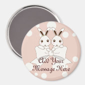Aimant Ribbon rose Pastel blanc cassé mignon Bunny jumeau (Recto/Verso)