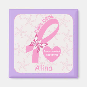 Aimant Ribbon rose Survivant du cancer du sein et bordure