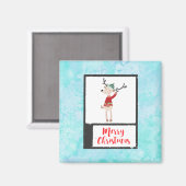 Aimant Rindeer De Noël Dans Un Gros Chaud (Recto/Verso)