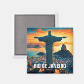 Aimant Rio de Janeiro Christ rédempteur coucher du soleil (Recto/Verso)
