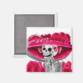 Aimant Rire Skeleton Woman dans Red Bonnet (Recto/Verso)