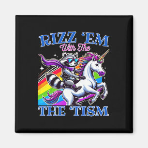 Aimant Rizz ‘em With The ‘tism Cool Raccoon Ride Licorne