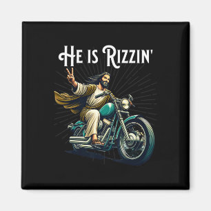 Aimant Rizzen drôle Rizz Il est Rizzin Jésus à moto