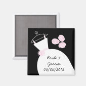 Aimant Robe de mariée rose 'Noms et Date' noir (Recto/Verso)