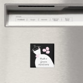 Aimant Robe de mariée rose 'Noms et Date' noir (In Situ (Lave-vaisselle))