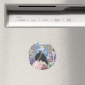 Aimant Robe élégante bleue pour femme, fantaisie florale  (In Situ (Lave-vaisselle))