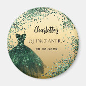 Aimant Robe émeraude verte et or de Quinceanera (Devant)