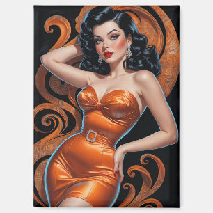 Aimant Robe orange Brunette Pin Up