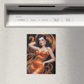Aimant Robe orange Brunette Pin Up (In Situ (Lave-vaisselle))