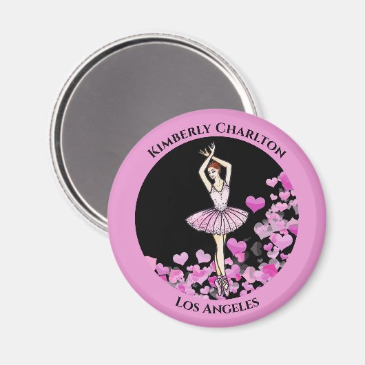 Aimant Robe rose Ballerina avec Coeurs Arrière - plan noi (Recto/Verso)