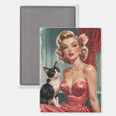 Aimant Robe rose blonde avec chat noir et blanc (Recto/Verso)