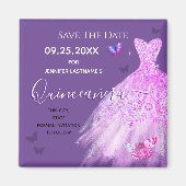 Aimant Robe violette Quinceanera Enregistrer la date Ma (Devant)