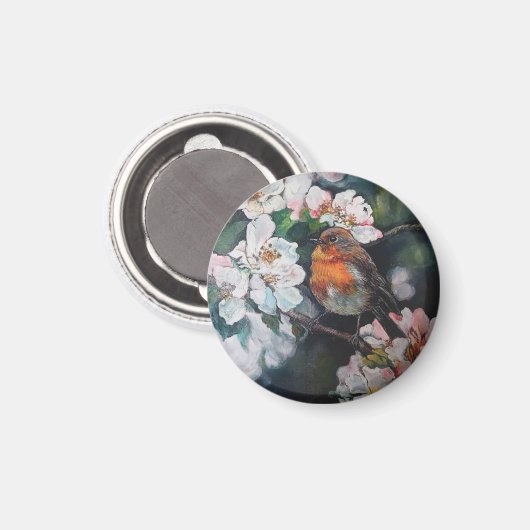 Aimant Robin aux fleurs de cerisier (Recto/Verso)