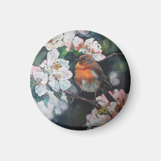 Aimant Robin aux fleurs de cerisier