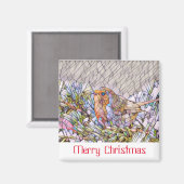 Aimant Robin d'hiver dans un look de vitrail (Recto/Verso)