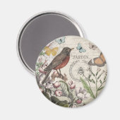Aimant Robin Elegant Bird Butterfly French Art (Recto/Verso)