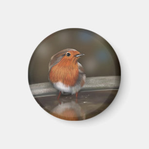 Aimant Robin Red Breast Enjoying a Bath