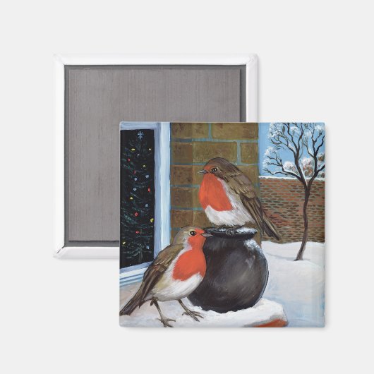 Aimant Robins dans la neige (Recto/Verso)