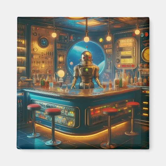 Aimant Robot Barman dans le bar interstellaire miteux de (Devant)