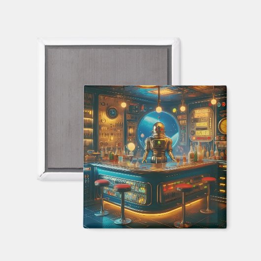 Aimant Robot Bartender in Interstellar Space Age Dive Bar (Recto/Verso)