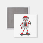 Aimant Robot de caricaturiste sur skateboard (Recto/Verso)