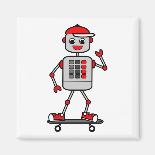 Aimant Robot de caricaturiste sur skateboard (Devant)