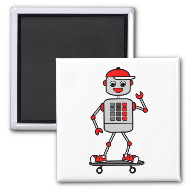 Aimant Robot de caricaturiste sur skateboard (Devant)