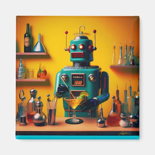 Aimant Robot futuriste rétro ROBIA 12J2 Mixologue (Devant)
