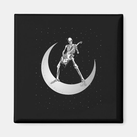 Aimant Rock And Roll Skeleton Jouer Guitare Rock Sur Lune (Devant)