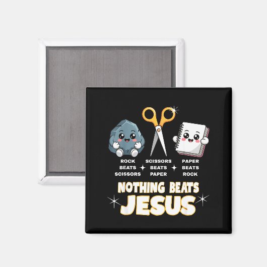 Aimant Rock Paper Scissors But Nothing Beats Jesus Funny (Recto/Verso)