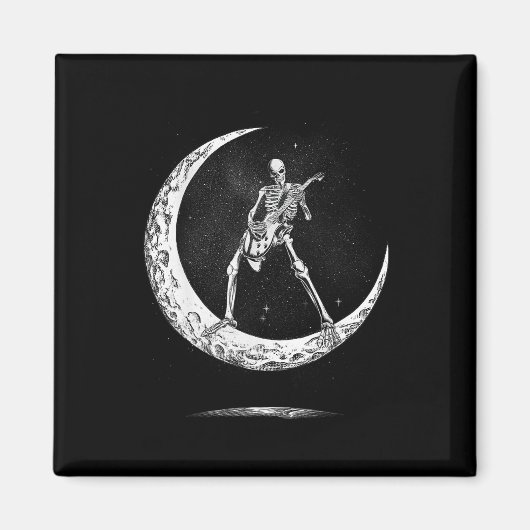 Aimant Rock Sur Skeleton Moon Rock Et Roll Funny Hallowee (Devant)