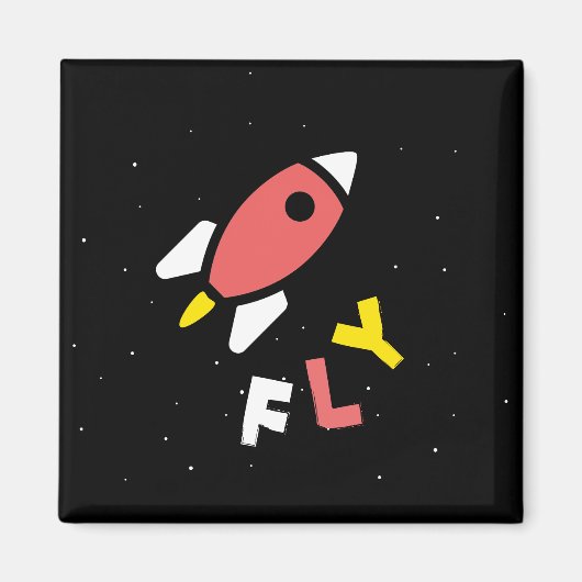 Aimant Rocket - Rouge & Jaune Pop Art Abstrait. FLY! (Devant)