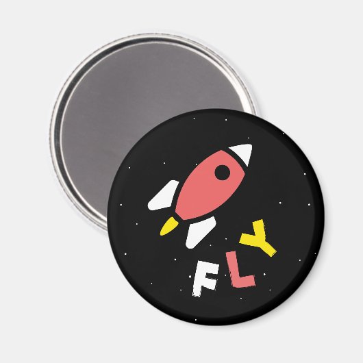 Aimant Rocket - Rouge & Jaune Pop Art Abstrait. FLY! (Recto/Verso)