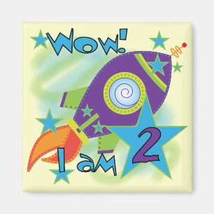 Aimant Rocket Ship 2e Anniversaire T-shirts et cadeaux