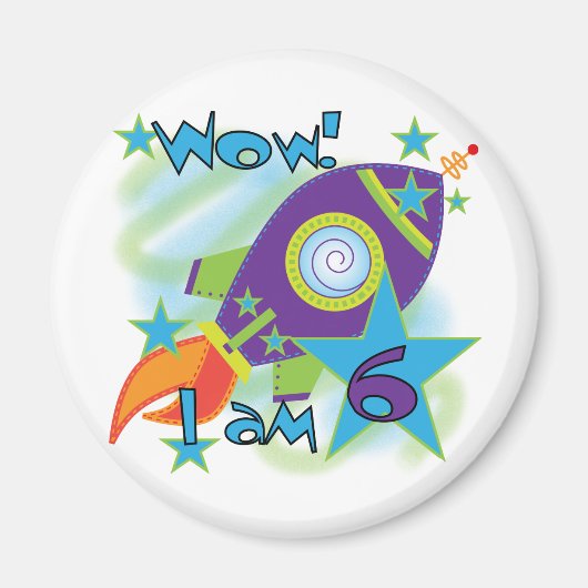 Aimant Rocket Ship 6e Anniversaire Tshirts et cadeaux (Devant)