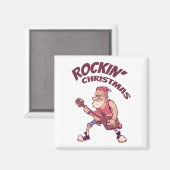 Aimant Rockin Christmas, Père Noël rocking avec Guitar In (Recto/Verso)