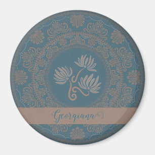 Aimant Rococo Turquoise doré personnalisé Lotus Dot Manda