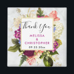 Aimant Rodern & White Watercolor Floral Wedding<br><div class="desc">Mariage merci aimnet avec une jolie aquarelle design. Un agencement fleuri de nombreuses variétés de fleurs aux couleurs rouge,  rose et blanc,  et beaucoup de feuillage vert feuillu. Un cadre superposé avec une bordure en feuille d'or. Design élégant et élégant. Un arrière - plan motif en marbre blanc cassé.</div>