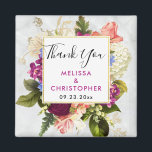 Aimant Rodern & White Watercolor Floral Wedding<br><div class="desc">Mariage merci aimnet avec une jolie aquarelle design. Un agencement fleuri de nombreuses variétés de fleurs aux couleurs rouge,  rose et blanc,  et beaucoup de feuillage vert feuillu. Un cadre superposé avec une bordure en feuille d'or. Design élégant et élégant. Un arrière - plan motif en marbre blanc cassé.</div>