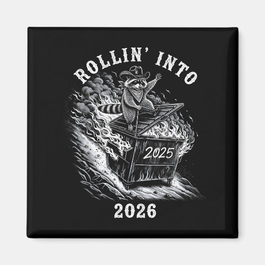 Aimant Rollin' Into 2026 Funny Cowboy Raccoon Happy New Y (Devant)