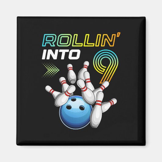 Aimant Rollin Into 9 Retro Bowling Birthday Party 9th Bir (Devant)