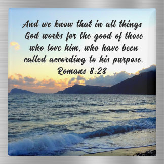 Aimant Romains 8:28 Coucher de soleil sur la Bible person