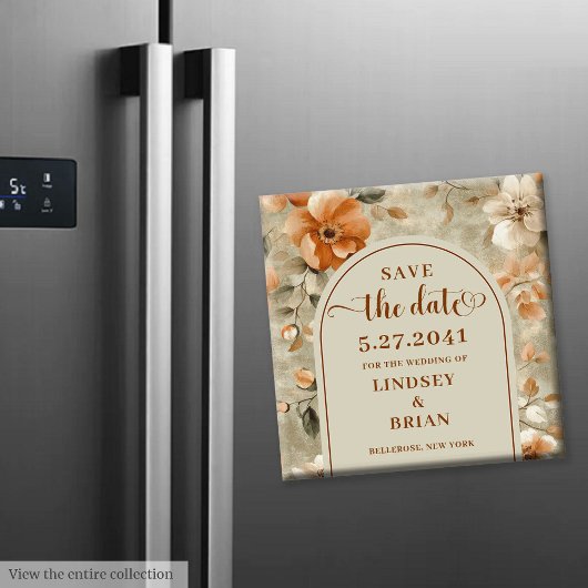 Aimant Romantic Boho Neutral Beige Olive Floral Save Date