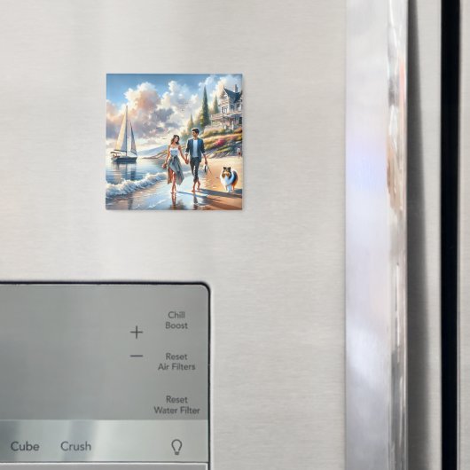 Aimant Romantic Coastal Cottage Sunset Stroll (In situ (réfrigérateur))