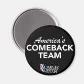 Aimant Romney Ryan America's Comeback Team Round (Noir) (Recto/Verso)
