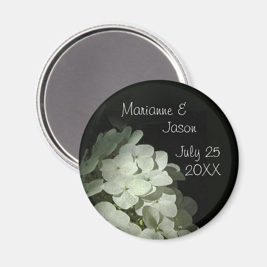 Aimant rond à base d'hydrangée blanche (Recto/Verso)