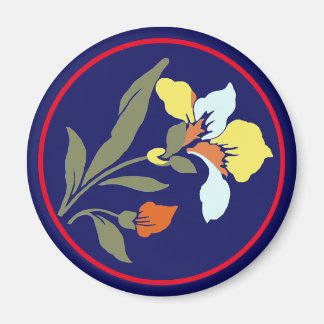 Aimant rond bleu fleur