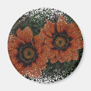 Aimant rond boules de marguerite orange